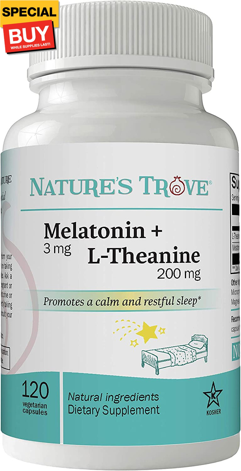 Melatonin 3Mg + L Theanine 200Mg – Calm and Relaxation – 120 Kosher Vegetarian C