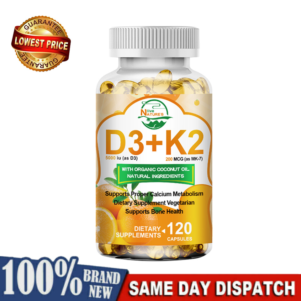 Vitamin D3 with K2 D3 5000IU & K2 200mcg High Strength 10/120 Vegan Capsules