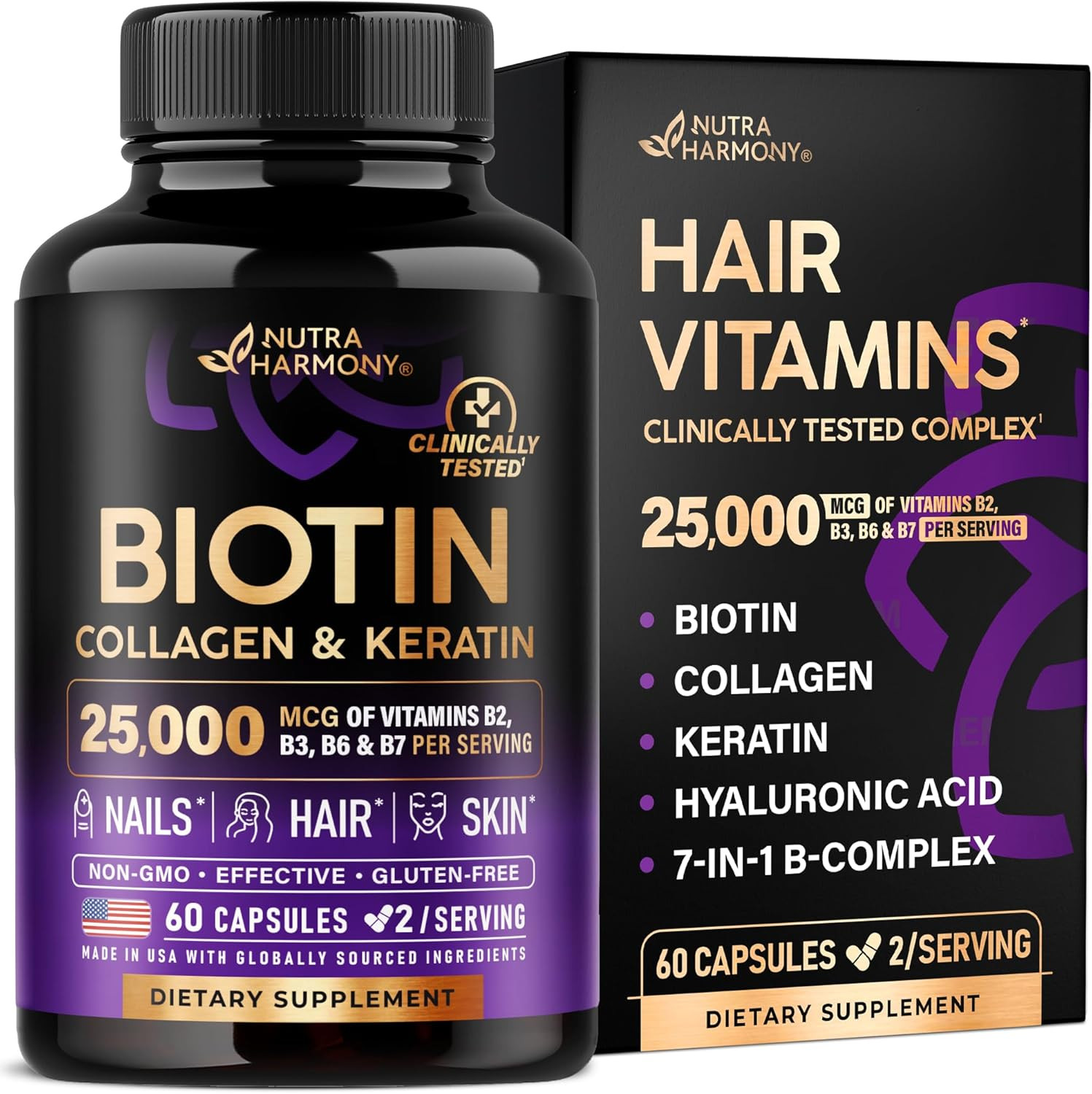 Biotin | Collagen | Keratin – Clinically Tested Supplement – Hair Growth Support