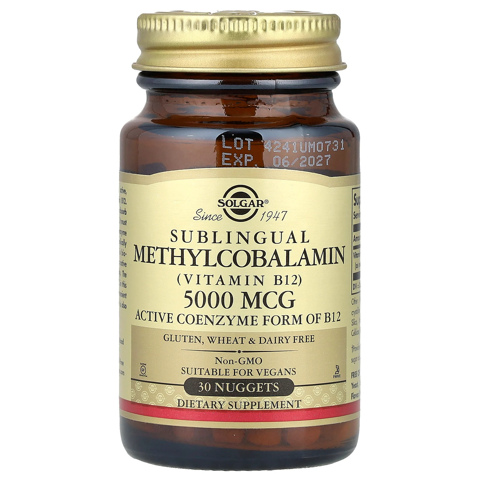 Sublingual Methylcobalamin (Vitamin B12), 5,000 mcg, 30 Nuggets