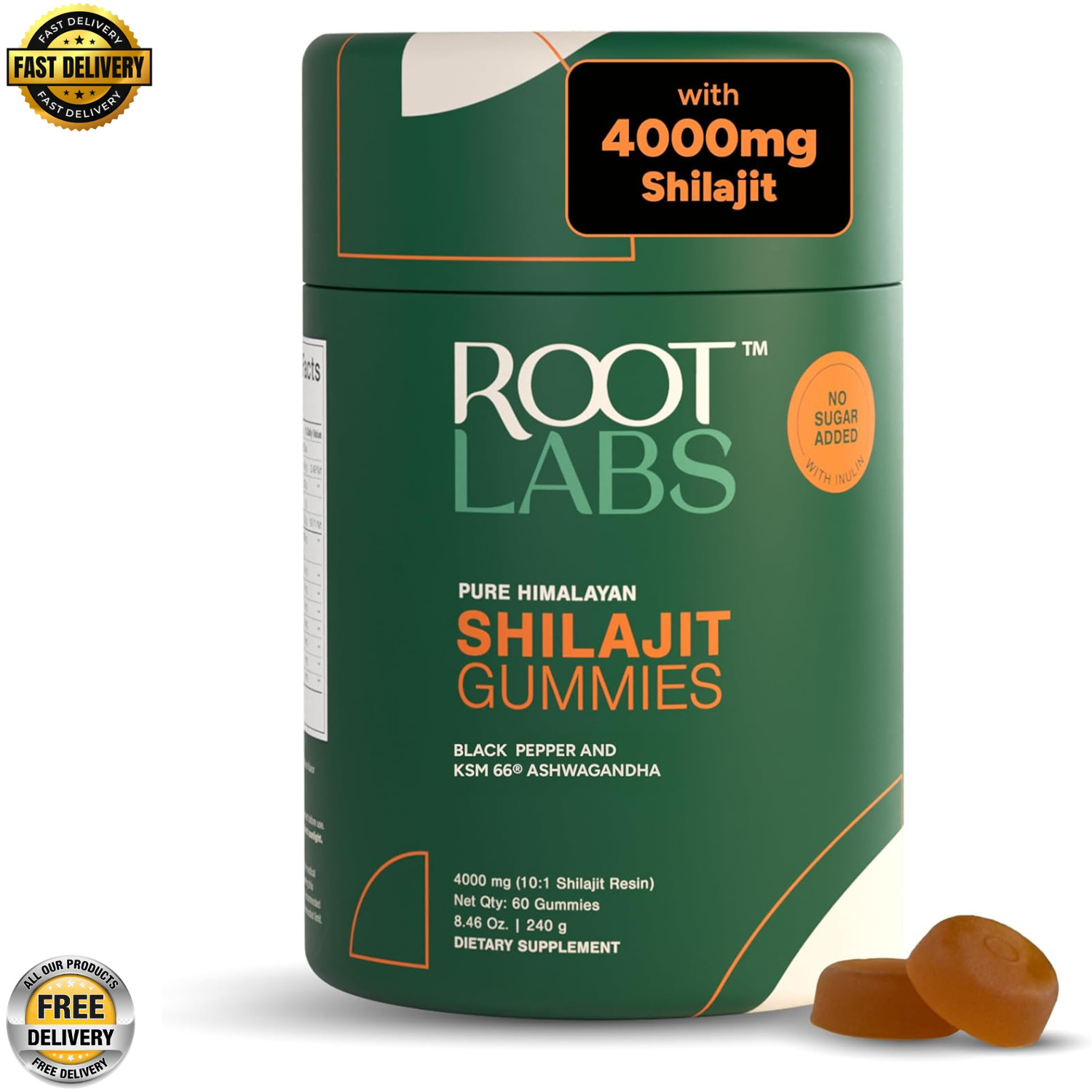 ROOT LABS 4000 mg Pure Himalayan Shilajit Gummies, KSM-66 Ashwagandh I 60 Gummy