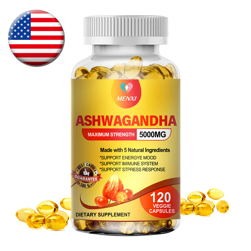 5000MG Organic Ashwagandha Capsules with Black Pepper Root Powder 120 Capsules