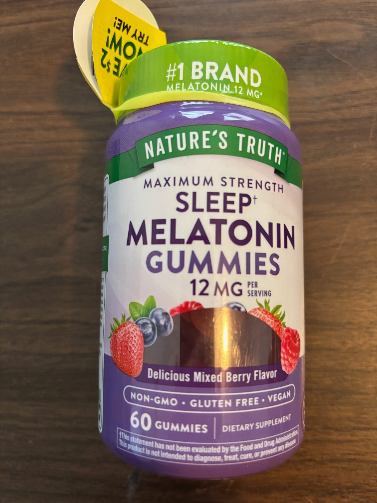Nature’s Truth Melatonin Gummies 12mg Mixed Berry Vegan Non-GMO 60 count EX 8/26