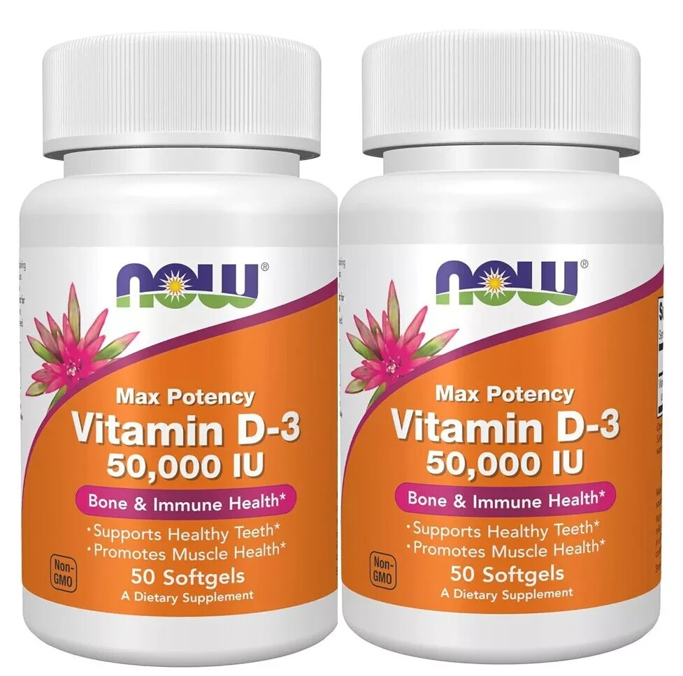 NOW Foods Vitamin D-3 50000 IU (50,000 IU) – 50 Softgels [ 2 Pack ]