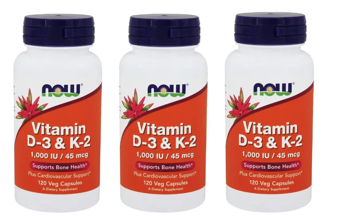 NOW FOODS (3 PACKS) Vitamin D-3 & K-2 120 Veg Capsules