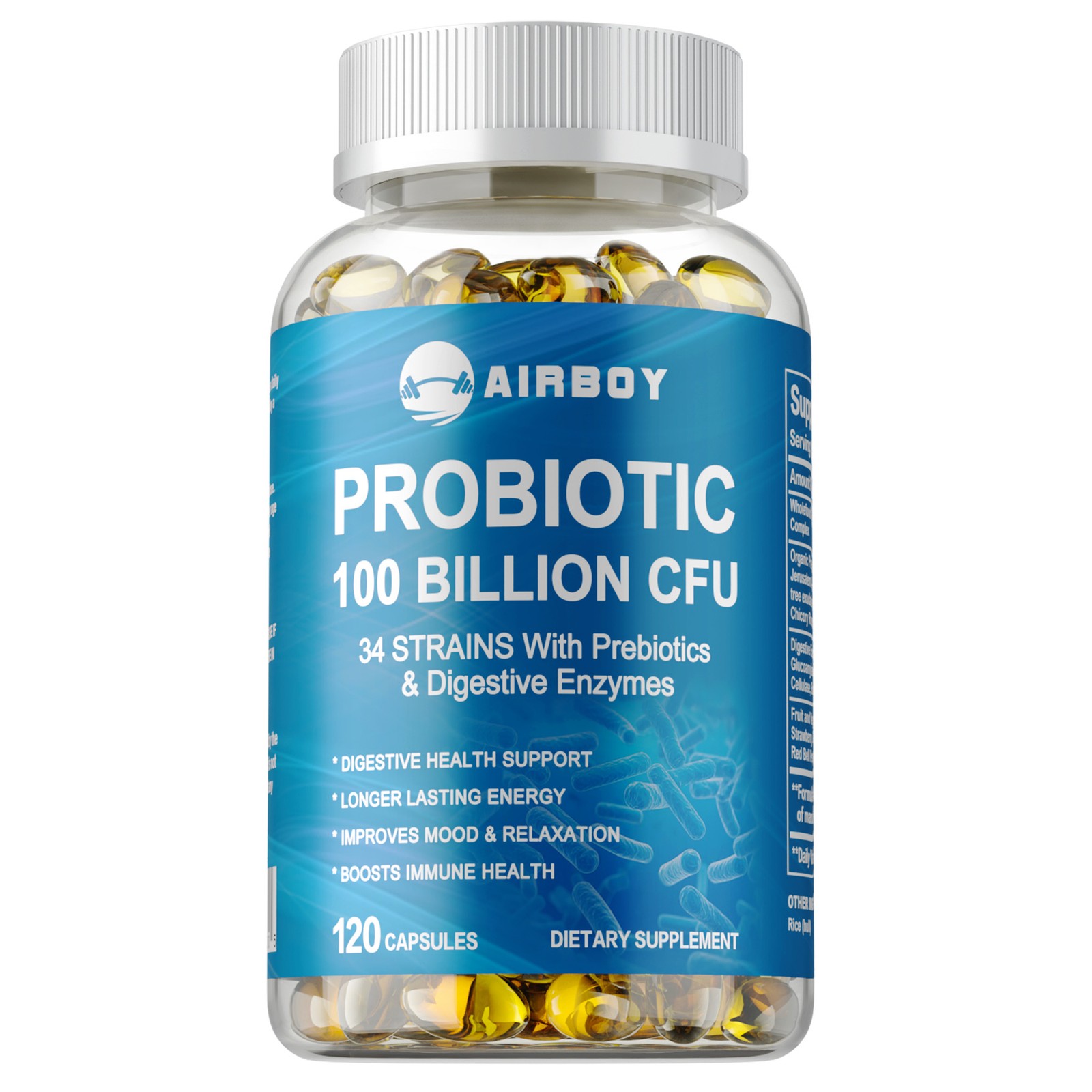 Probiotic 100 Billion CFU – Gas, Bloating & Constipation Relief-Digestive Enzyme