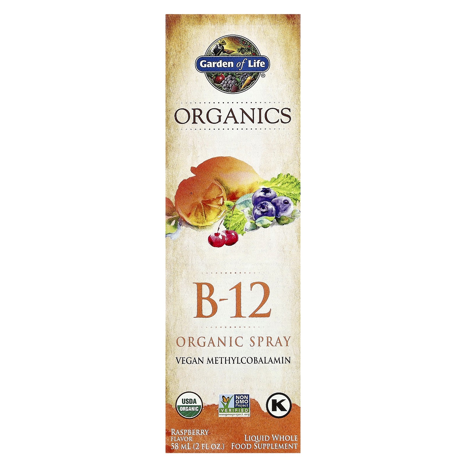 Organics, B-12 Organic Spray, Raspberry, 2 fl oz (58 ml)