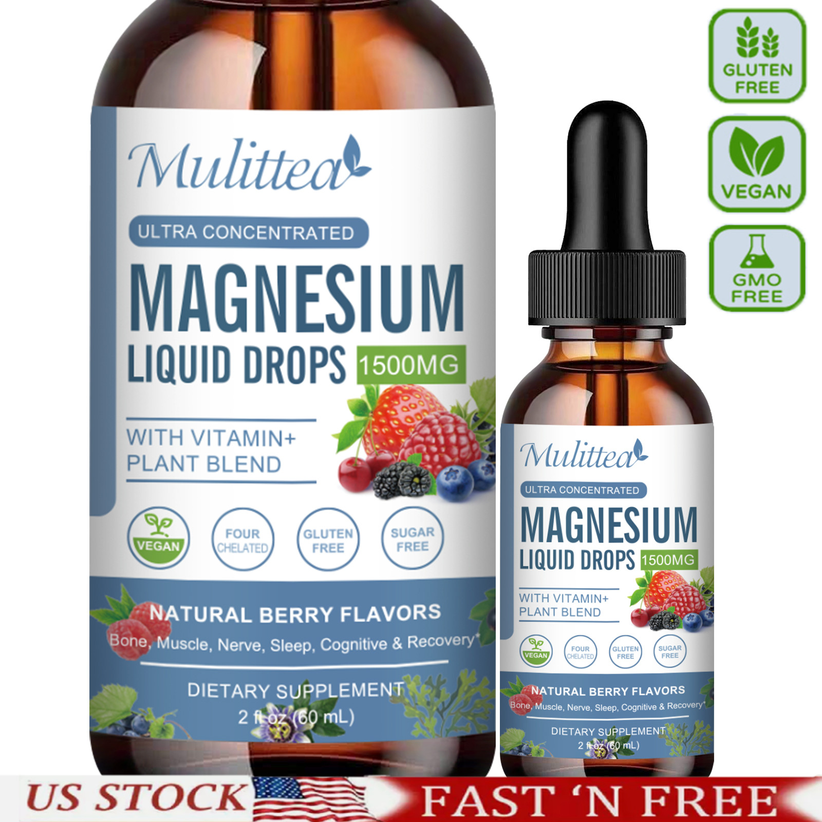 Magnesium Glycinate 1500mg Liquid Drop for Calm, Stress, Sleep, Leg Cramp, Heart