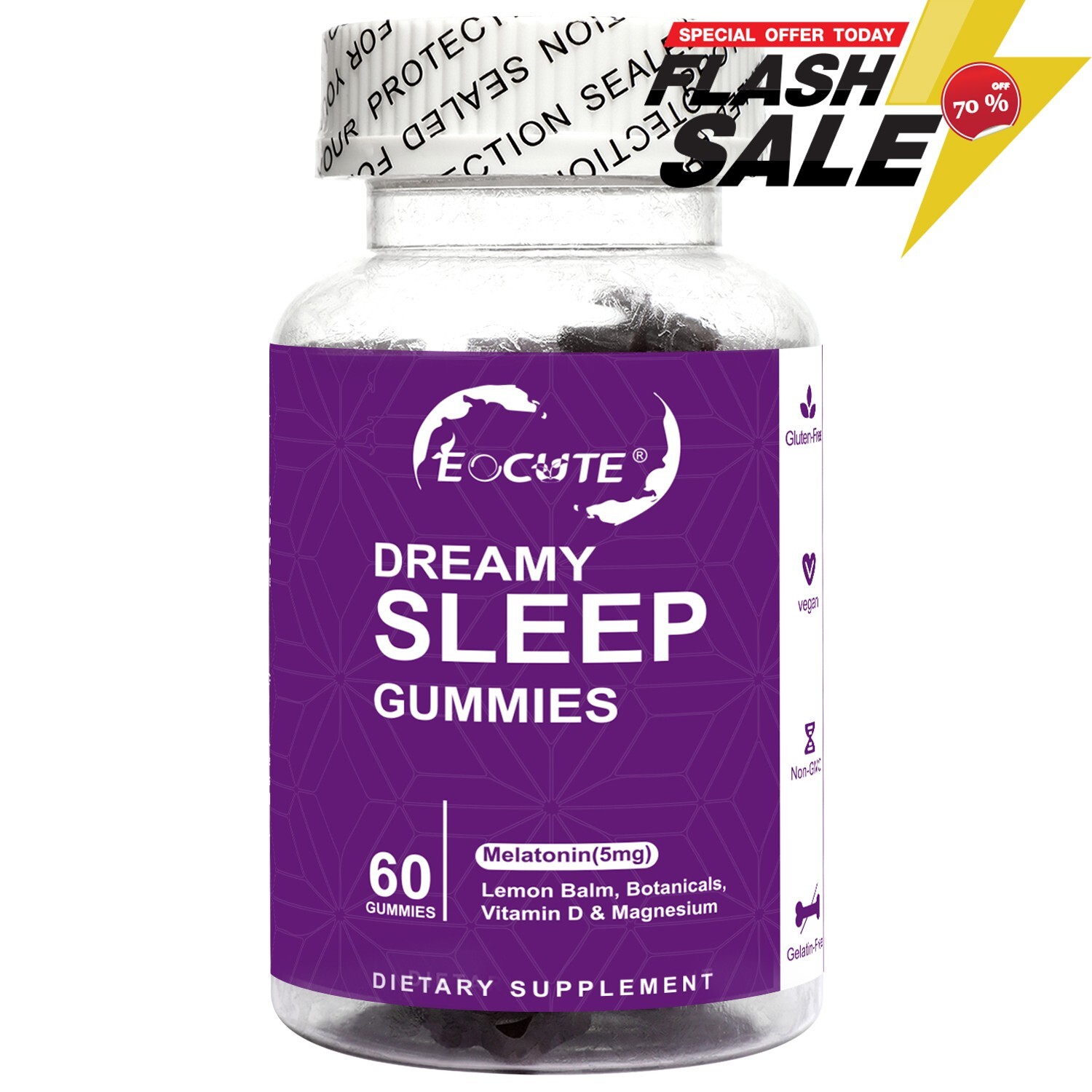 Dreamy Sleep 60 Gummy  Melatonin 5mg Vitamin D, Magnesium, Lemon Balm Extract