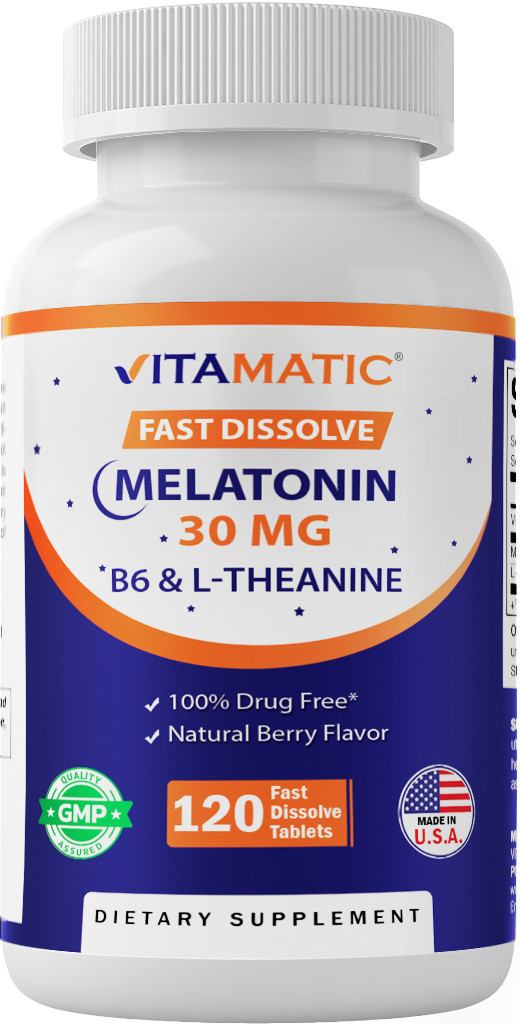 Vitamatic Melatonin 30mg – with B6 & L-Theanine – 120 Fast Dissolve Tablets with