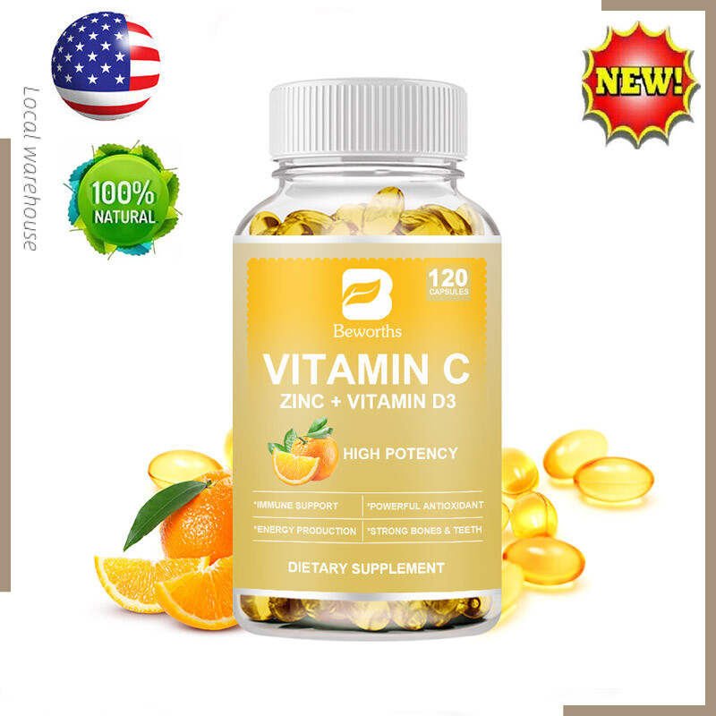 Vitamin C+Zinc+Vitamin D3 Capsules 120pcs, Antioxidant Immune & Bone Support