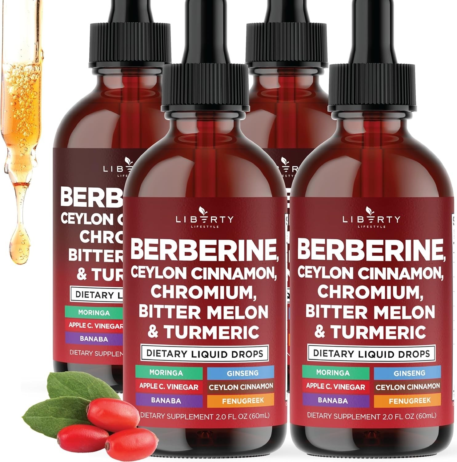 Berberine with Ceylon Cinnamon Supplement Liquid Drops + Bitter Melon Extract