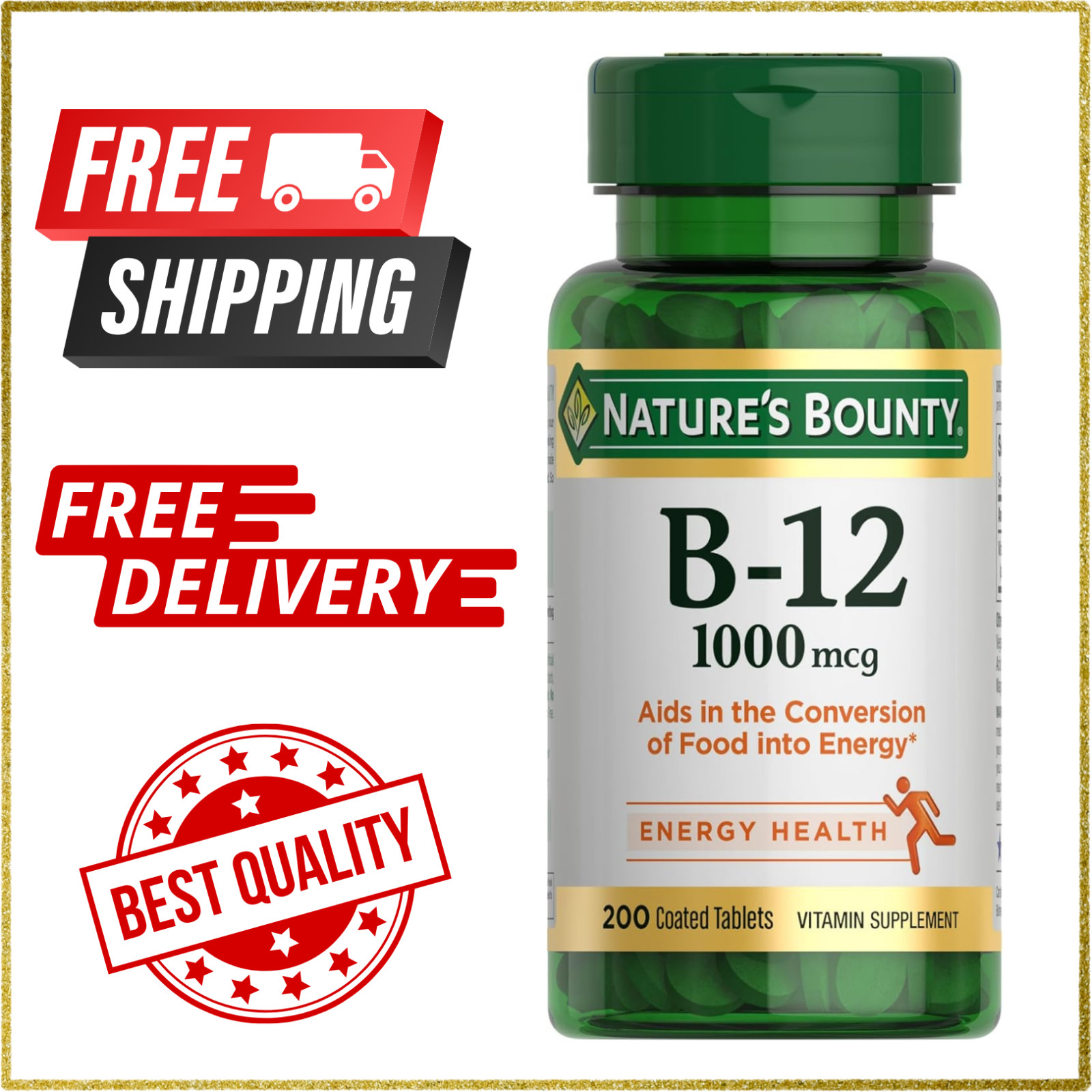 Nature’s Bounty VitaminB12, Supports Energy Metabolism,Tablets,1000mcg,200 Ct-US