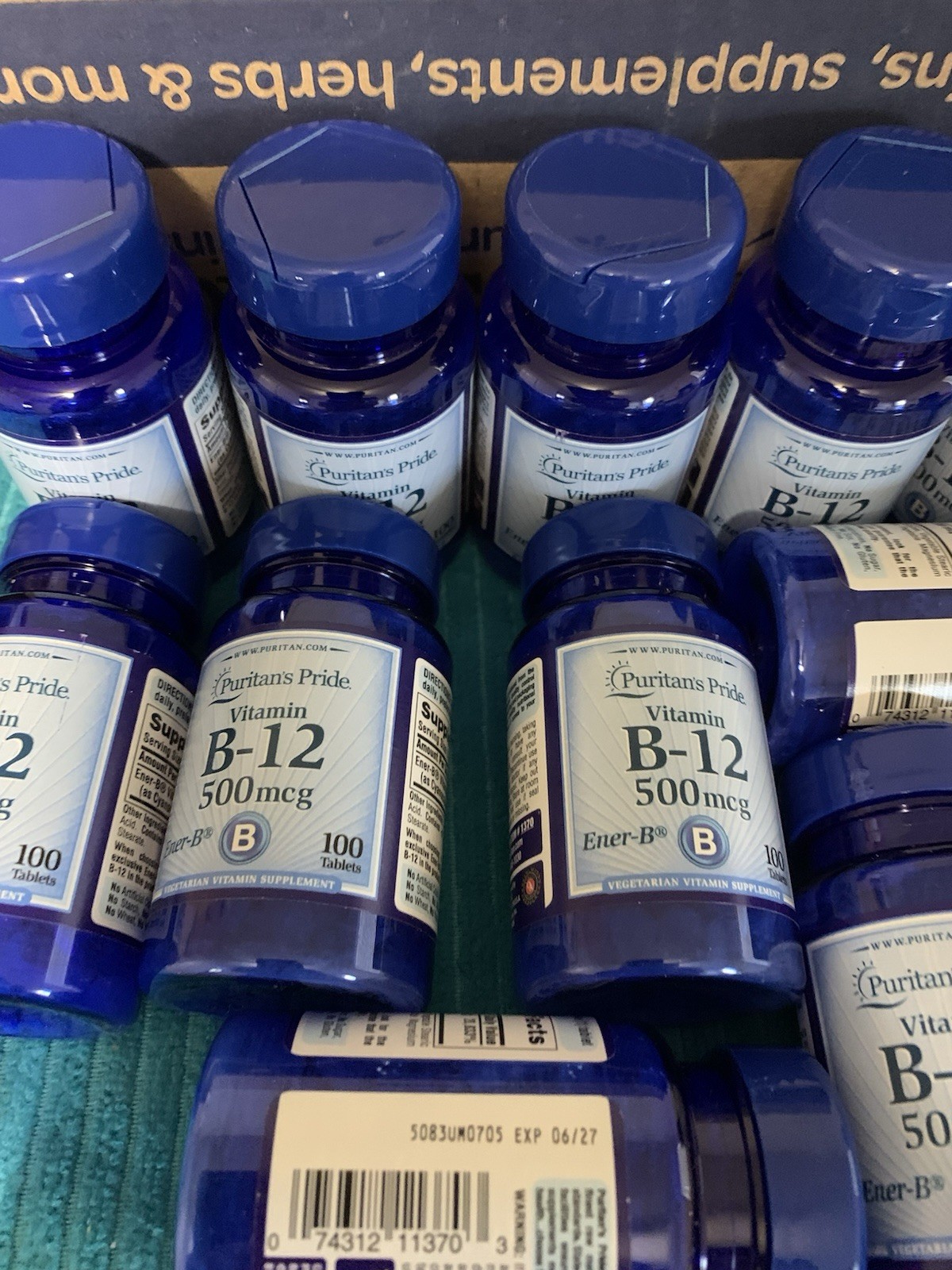 Puritan’s Pride Vitamin B-12. “2” SEALED BOTTLES of 100 TABS ea. (200) EXP: 6/27