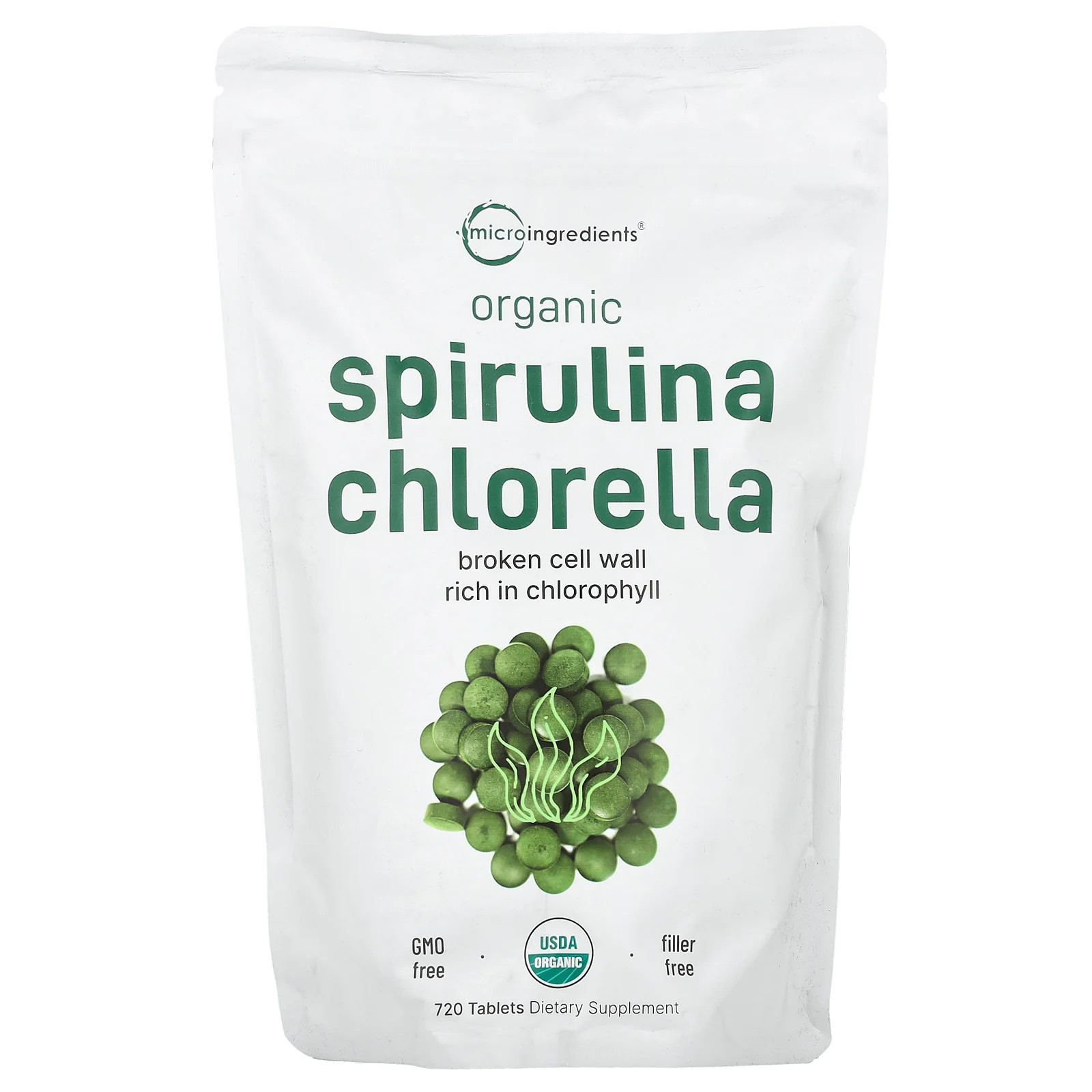 Organic Spirulina Chlorella, 720 Tablets