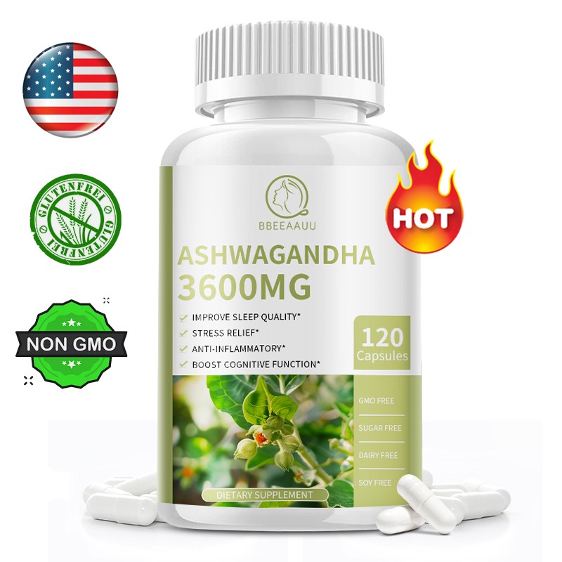 Organic Ashwagandha 3600 mg Vegan Capsules Support Stress Relief, Improve Sleep