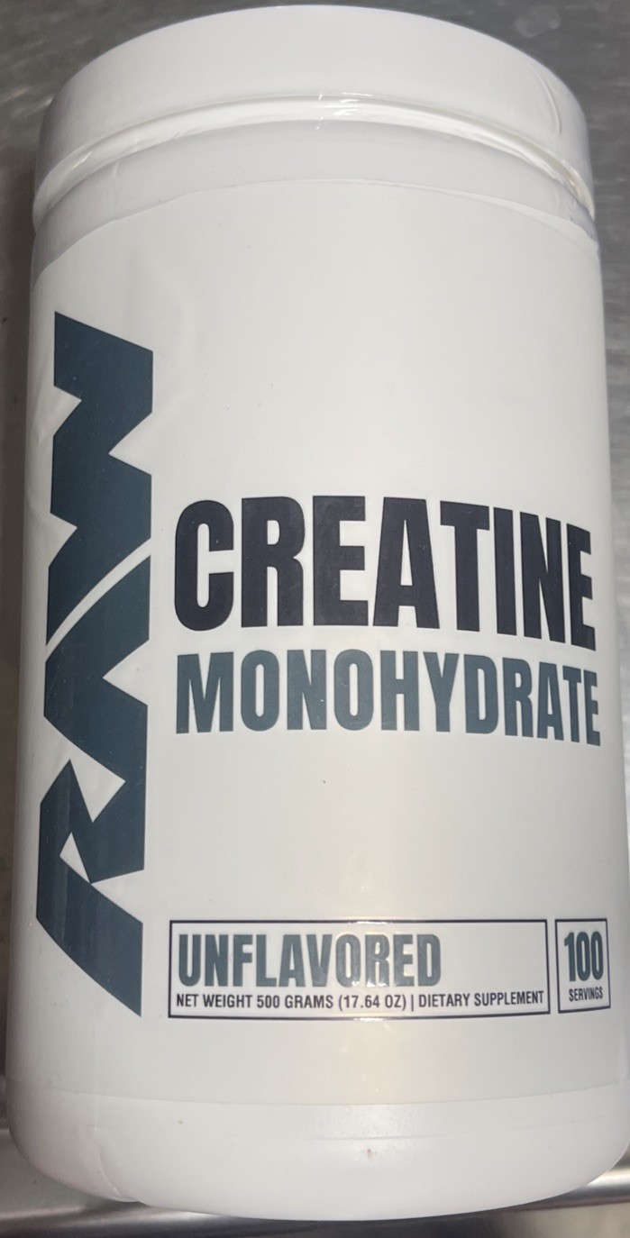 RAW Nutrition Creatine Monohydrate Powder, Unflavored, 510g 100 Servings 03/2026