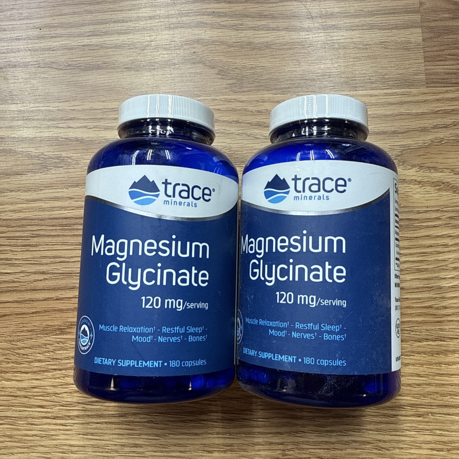 2x Trace Minerals Magnesium Glycinate, 120mg, Bone, Muscle, Sleep, 180 Capsules