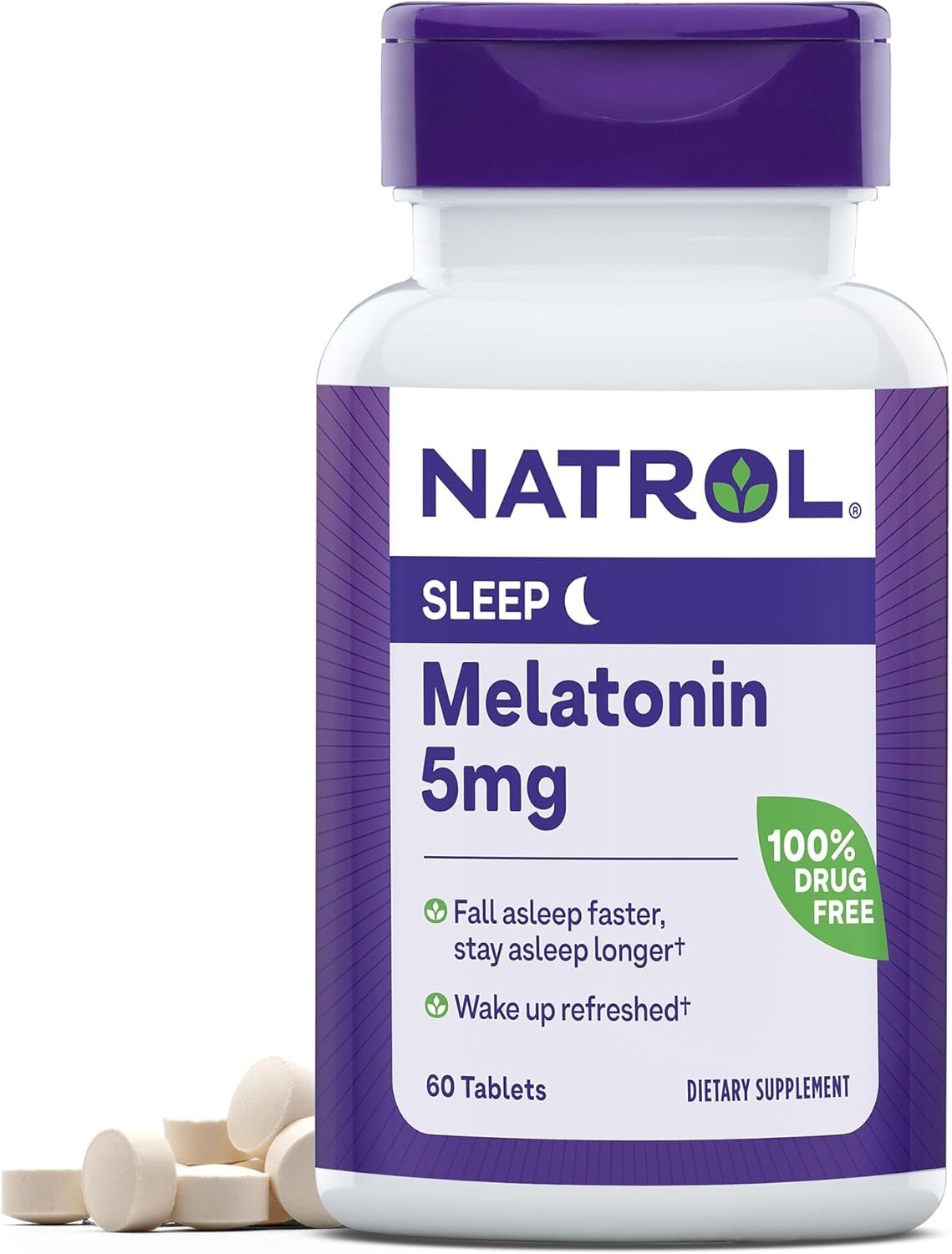 Natrol Melatonin 5 mg 60 Tablets Fall asleep faster, stay asleep longer 1 pack