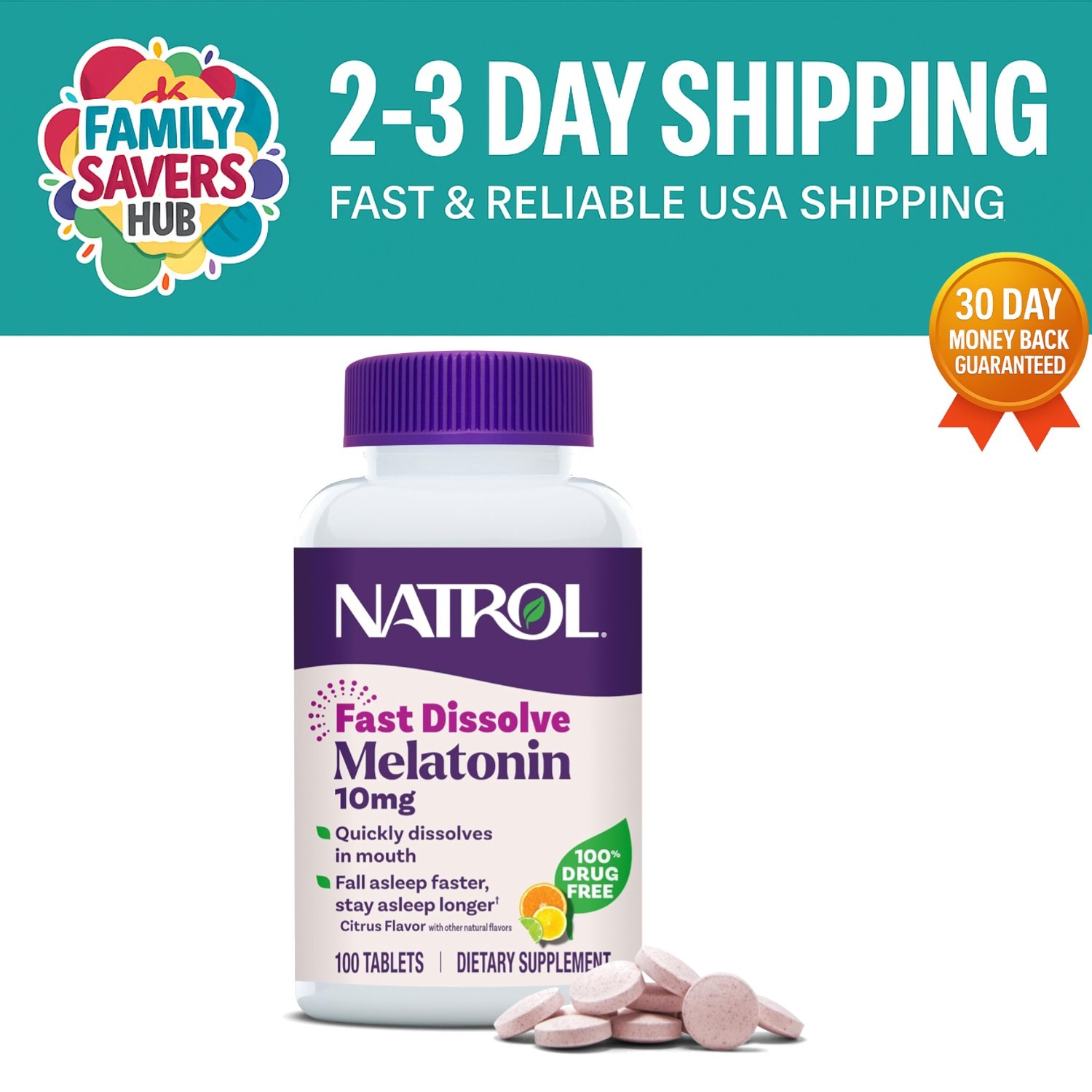 Drug-Free Melatonin 10 mg Tablets – 100 Citrus Tablets for Natural Sleep Aid