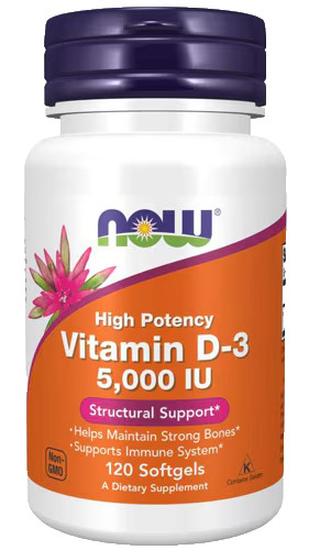 Vitamin D-3 5000 IU 120 Softgels NOW FOODS High Potency