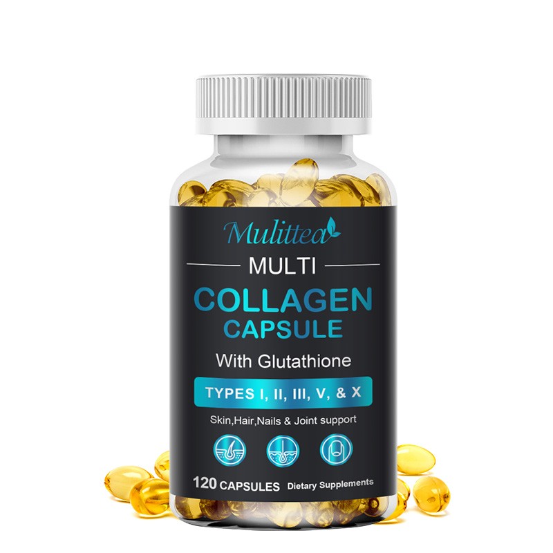 Multi Collagen Peptides-120 Capsules-Type I,II,III,V,X Anti-Aging Collagen Caps