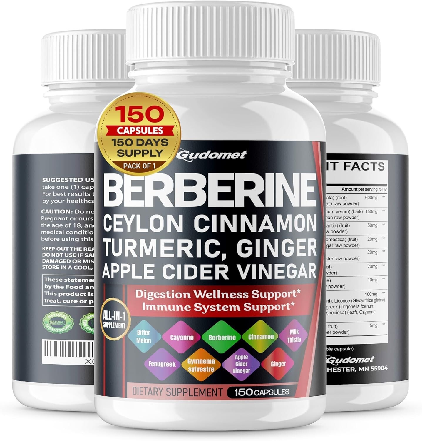 Premium Berberine with Ceylon Cinnamon 12,000mg 150 Caps Heart Health & Immune