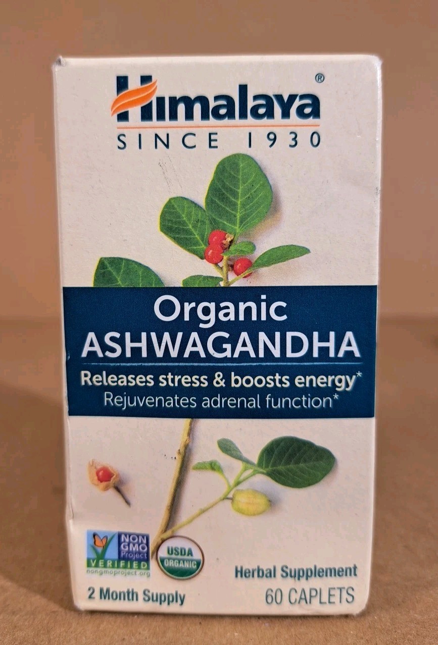 Himalaya Organic Ashwagandha Releases Stress/Boosts Energy 60 Caplets Exp 7/28