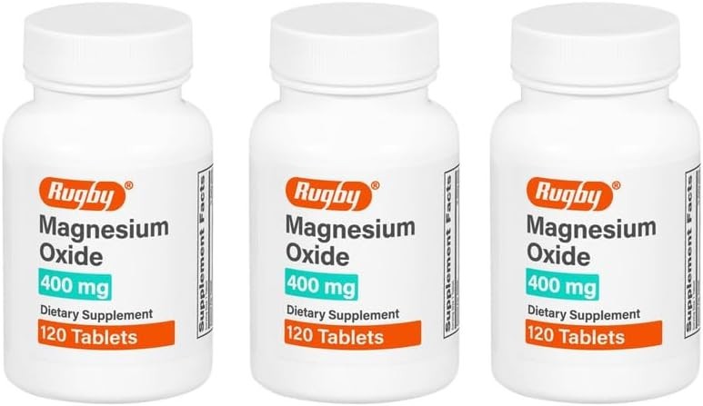 Rugby Magnesium Oxide 400mg 120 Tablets (3 Pack) Gluten-Free Supplement