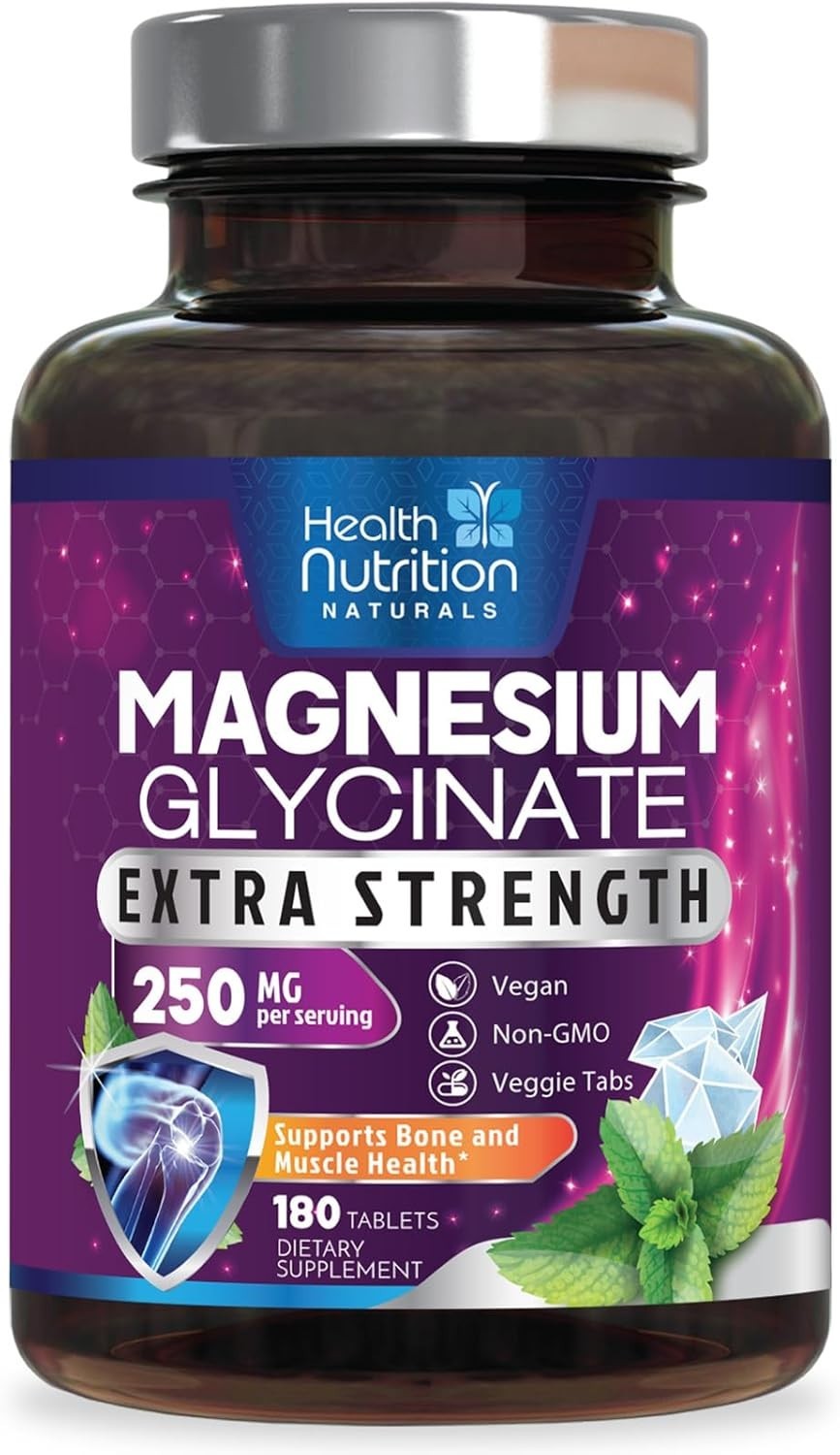 Magnesium Glycinate 250mg, 100% Chelated Magnesium for Max Absorption Best Sleep