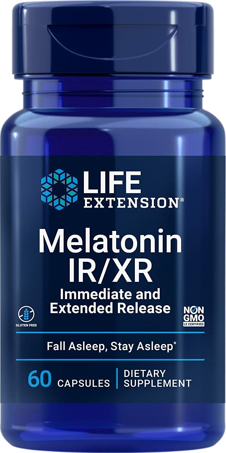 Life Extension Melatonin IR/XR Helps You Fall Asleep & Stay Asleep 60 Capsule