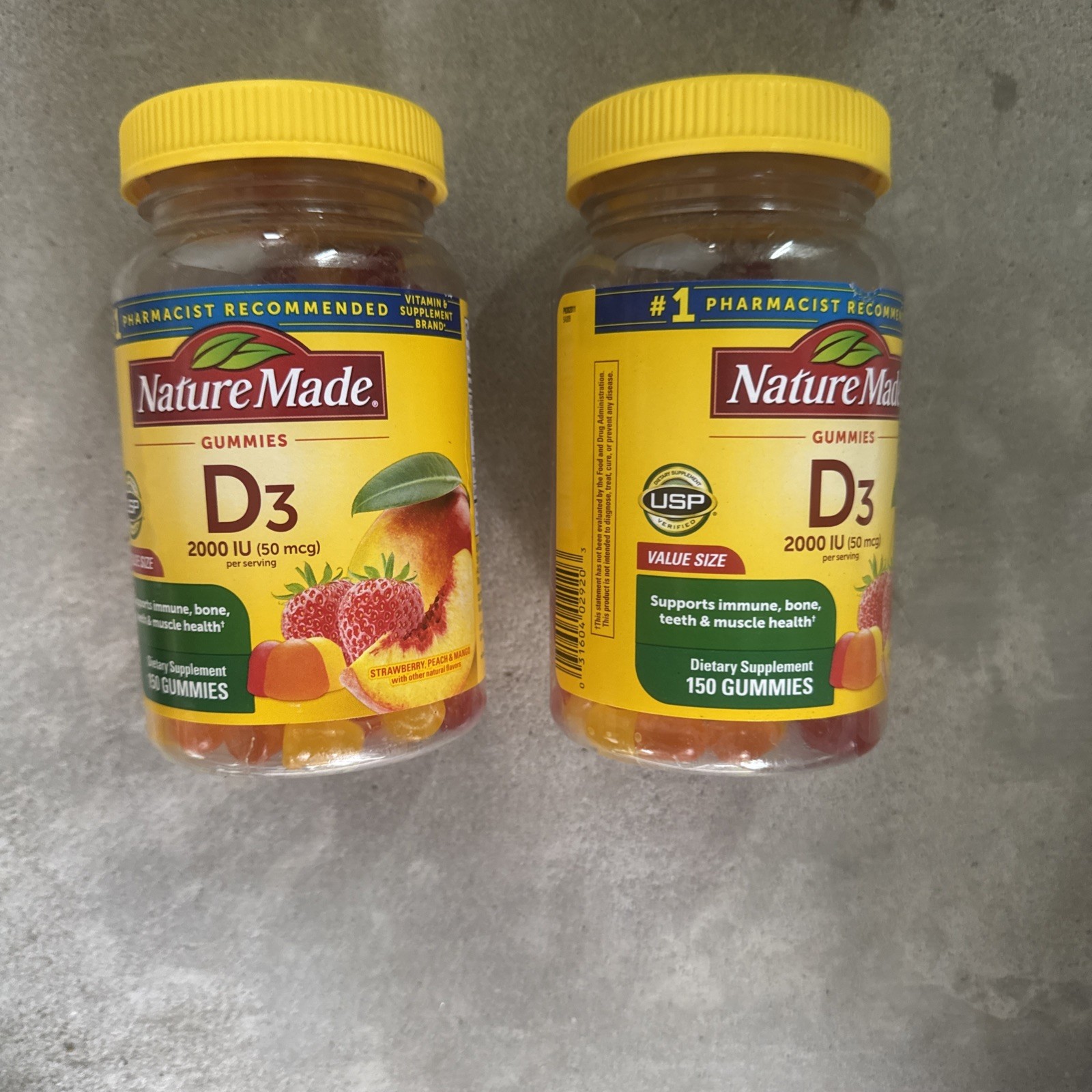 Nature Made Vitamin D3 2000IU Adult Immune Supplement – 150 Gummies(2 Pack)