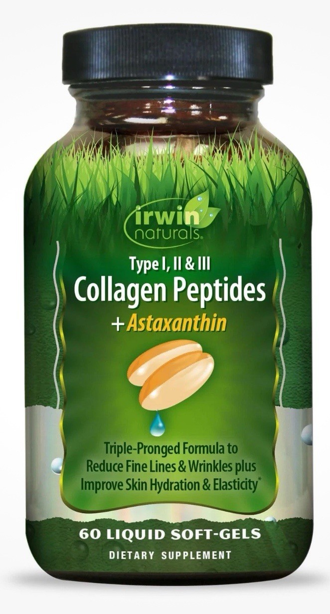 Irwin Naturals Collagen Peptides + Astaxanthin, Type I, II & III, 60 Liquid