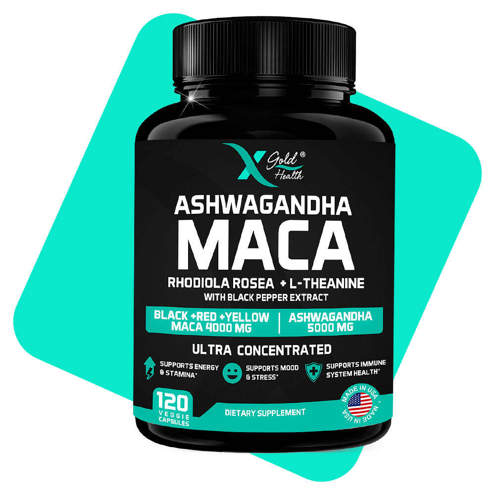 Ashwagandha 30:1 Extract & Maca 20:1 Extract plus Rhodiola Rosea & L-Theanine