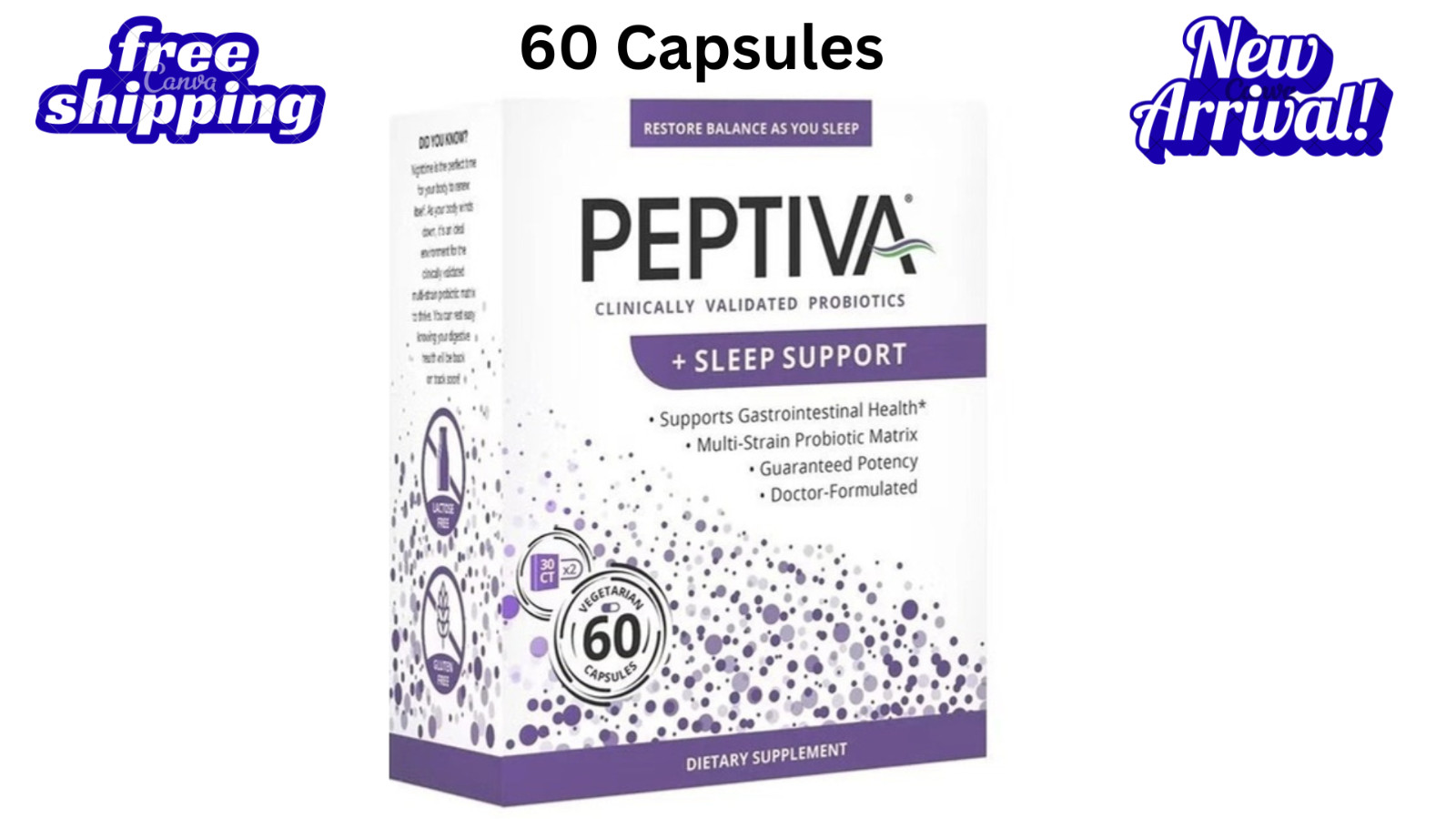 Peptiva 26 Billion CFU Probiotic and Sleep Support – 60 Count (Exp 2027)