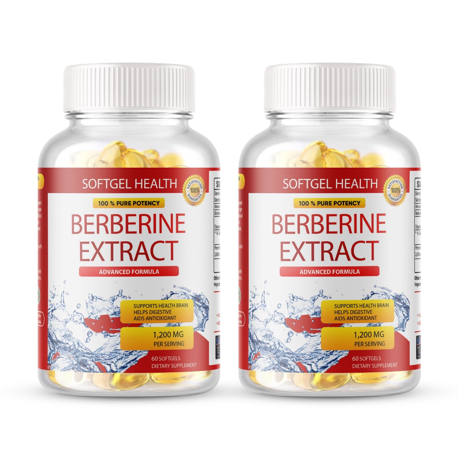 2Packs 1200mg Berberine Capsules, Natural HCL Extract, Healthy Cholesterol Caps