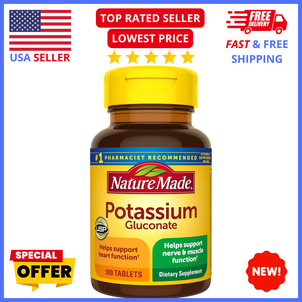 Potassium Supplement 550mg Nature Made Gluconate Tablets, Heart & Muscle Support