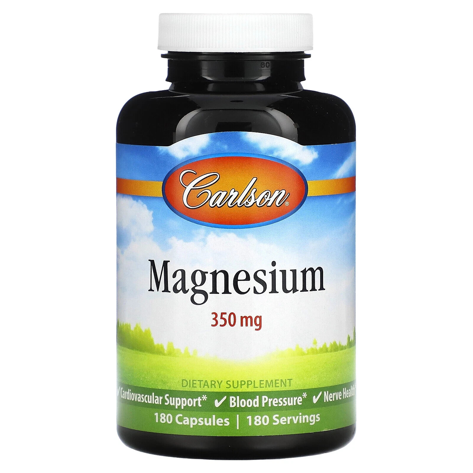 Carlson Labs Magnesium 350 mg 180 Capsules Gluten-Free, Preservative-Free ,