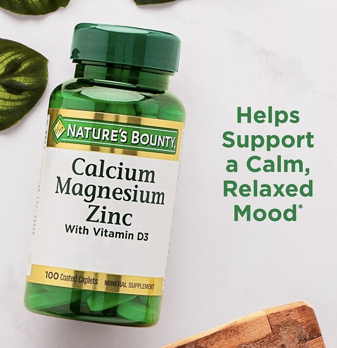 Magnesium Zinc Calcium Vitamin D-3, 100 Coated Caplets For Bone Muscle Immune D3