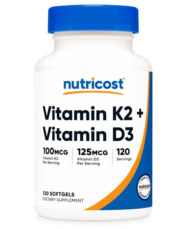 Nutricost Vitamin K2 (100mcg) + Vitamin D3 (5000 IU) 120 Softgels | Gluten Free