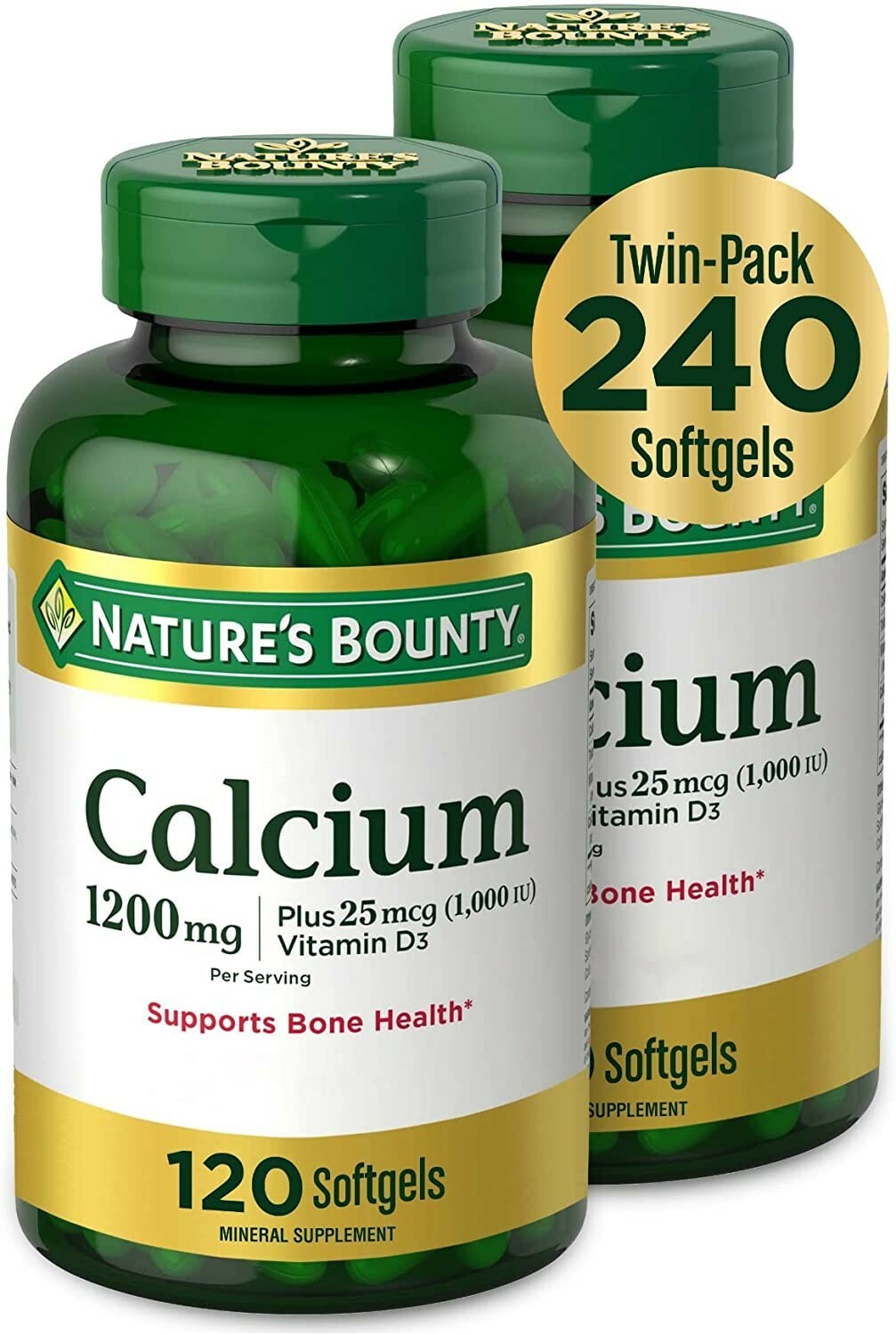 2 Pack Calcium Plus Vitamin D – 1200mg Calcium 1000IU Vit D3- 240 softgels 2×120