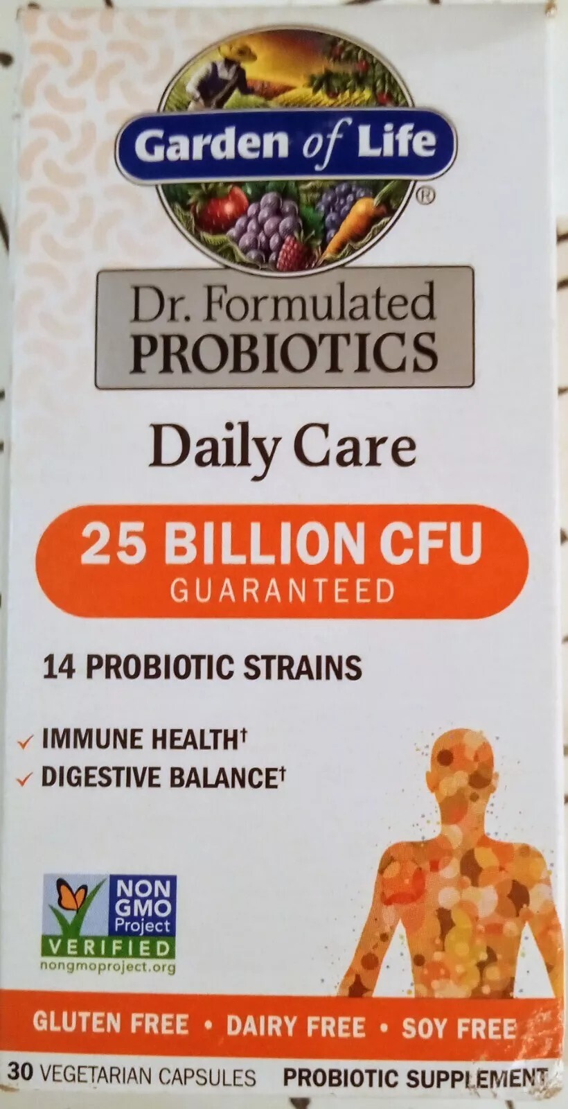 GARDEN OF LIFE DAILY CARE 25 BILLION CFU 14 PROBIOTIC STRAINS 30 CAPSULES 06/26+