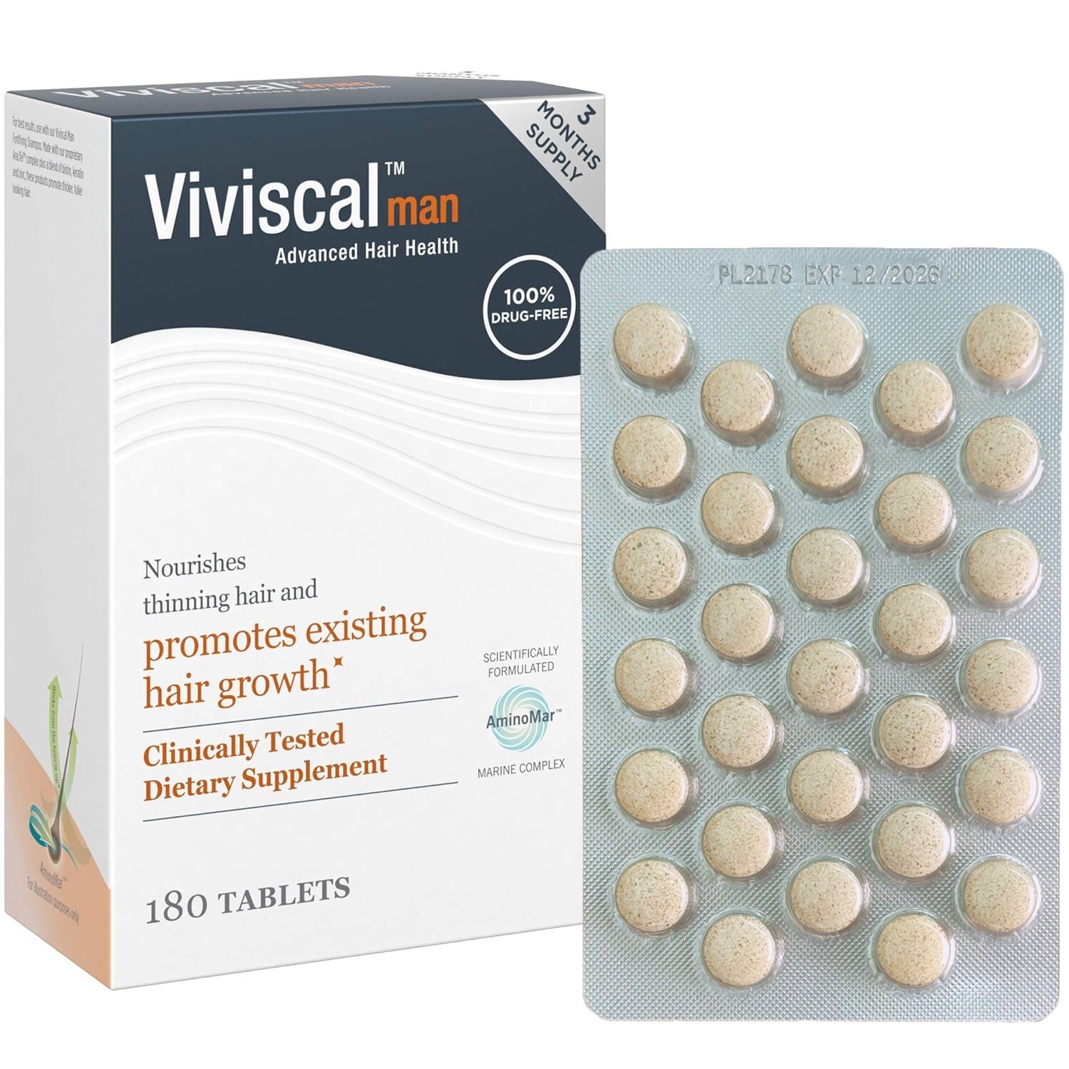 Viviscal Men’s Hair Growth Supplements 180 Tablets – 3 Month Supply New