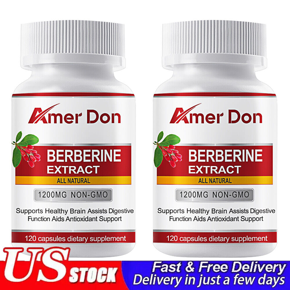 2 Bottles Berberine HCL Extract for Blood Sugar Support Supplement 1200mg 240pcs