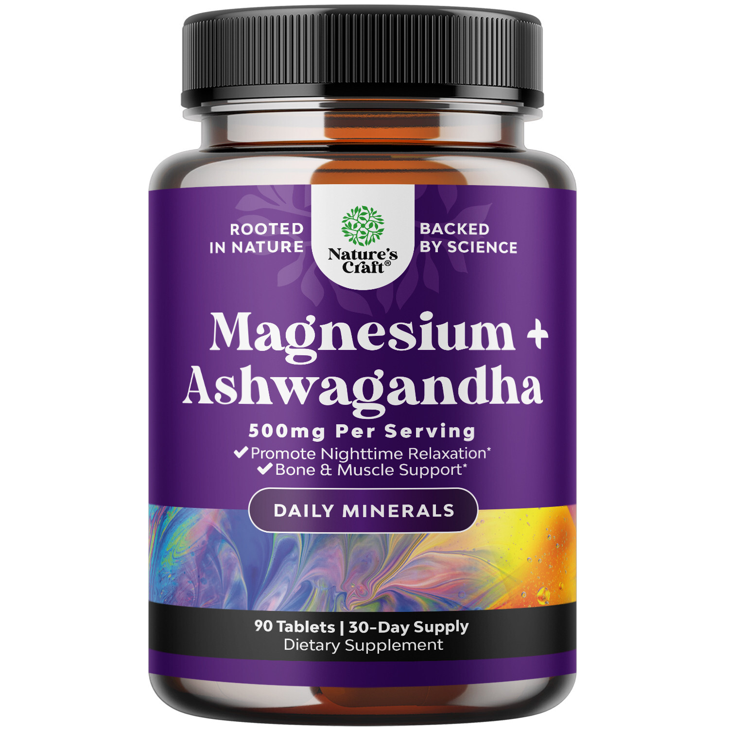 Magnesium Glycinate 500mg Per Serving with Ashwagandha Root – Calming Supplement