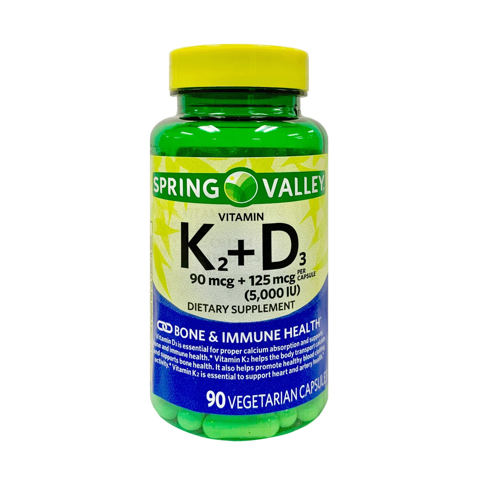 Spring Valley Vitamin K2 (90mcg) + D3 (125mcg) Vegetarian Capsules, 90 Count