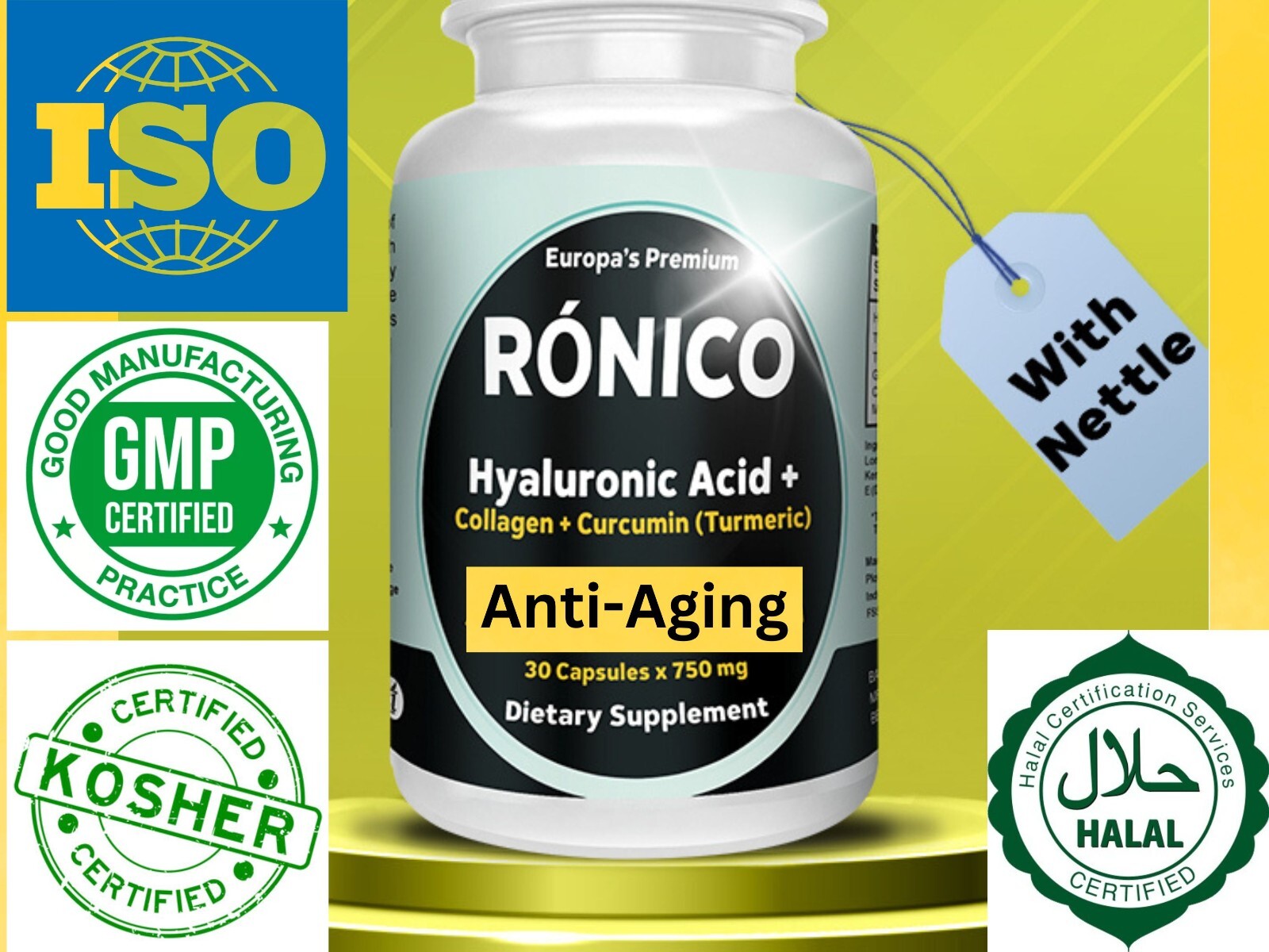 Ronico Glucosamine Chondroitin, Hyaluronic Acid, Collagen 30 x 750mg  Capsules