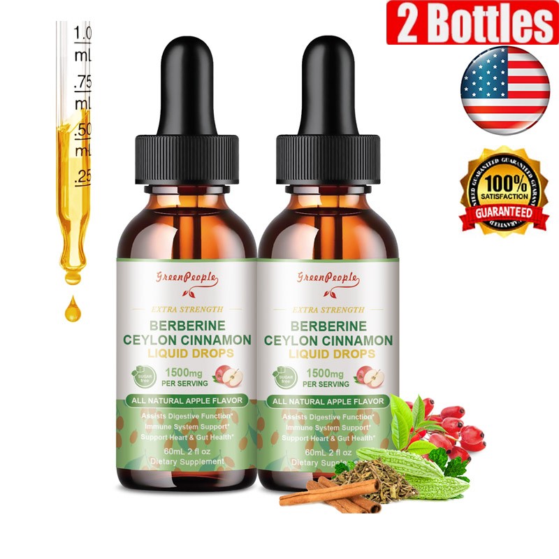 2 Pack Berberine Ceylon Cinnamon Liquid Drops 1500mg PER SERVING 120ml