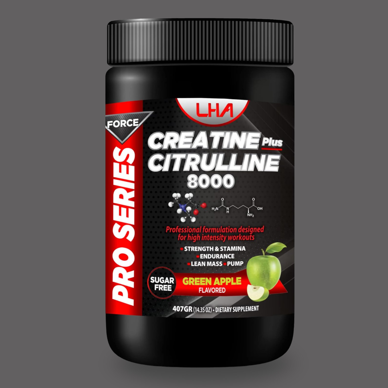 LHA Creatine Citrulline – 400g Workout Support, Green Apple flavor