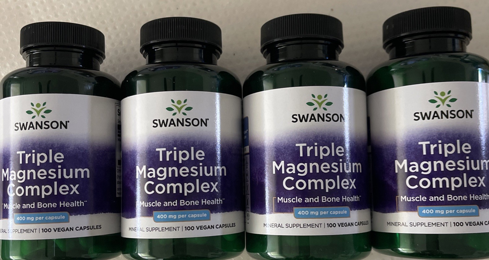 4 Packs, Triple Magnesium Complex 400 Vegan Capsules 400 mg Muscle & Bone Health